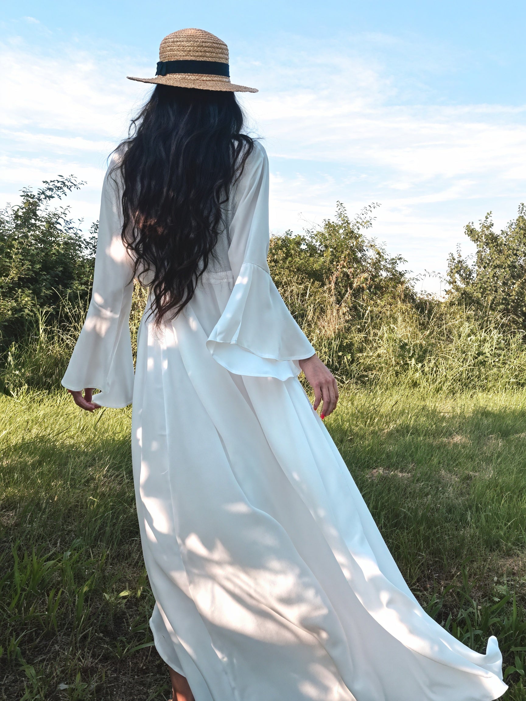 Women's Maxi Dress – V-Neck Long Sleeve with Tie Waist, Flowing Design-83779-cbe3a0c3-375e-4de2-b457-664227bd5d2e