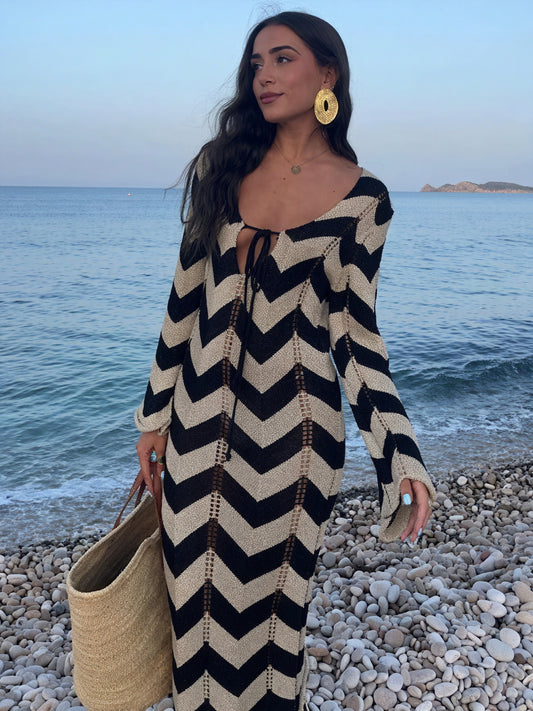 Women's Knit Dress – Chevron Pattern, Long Sleeve-83785-baf4cec6-5aba-47ef-b055-0a3db71487b4