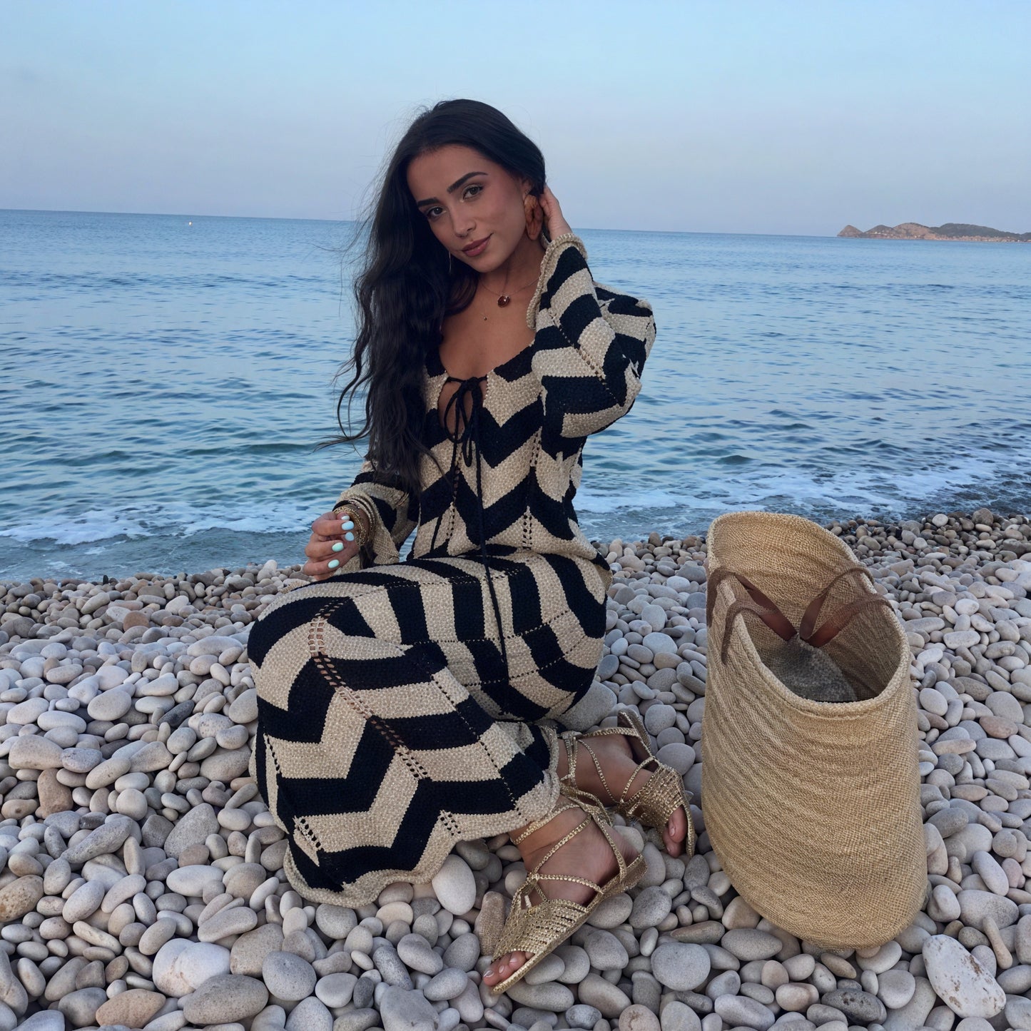 Women's Knit Dress – Chevron Pattern, Long Sleeve-83785-e569d523-10d9-4e10-a44b-ece8f932aba3