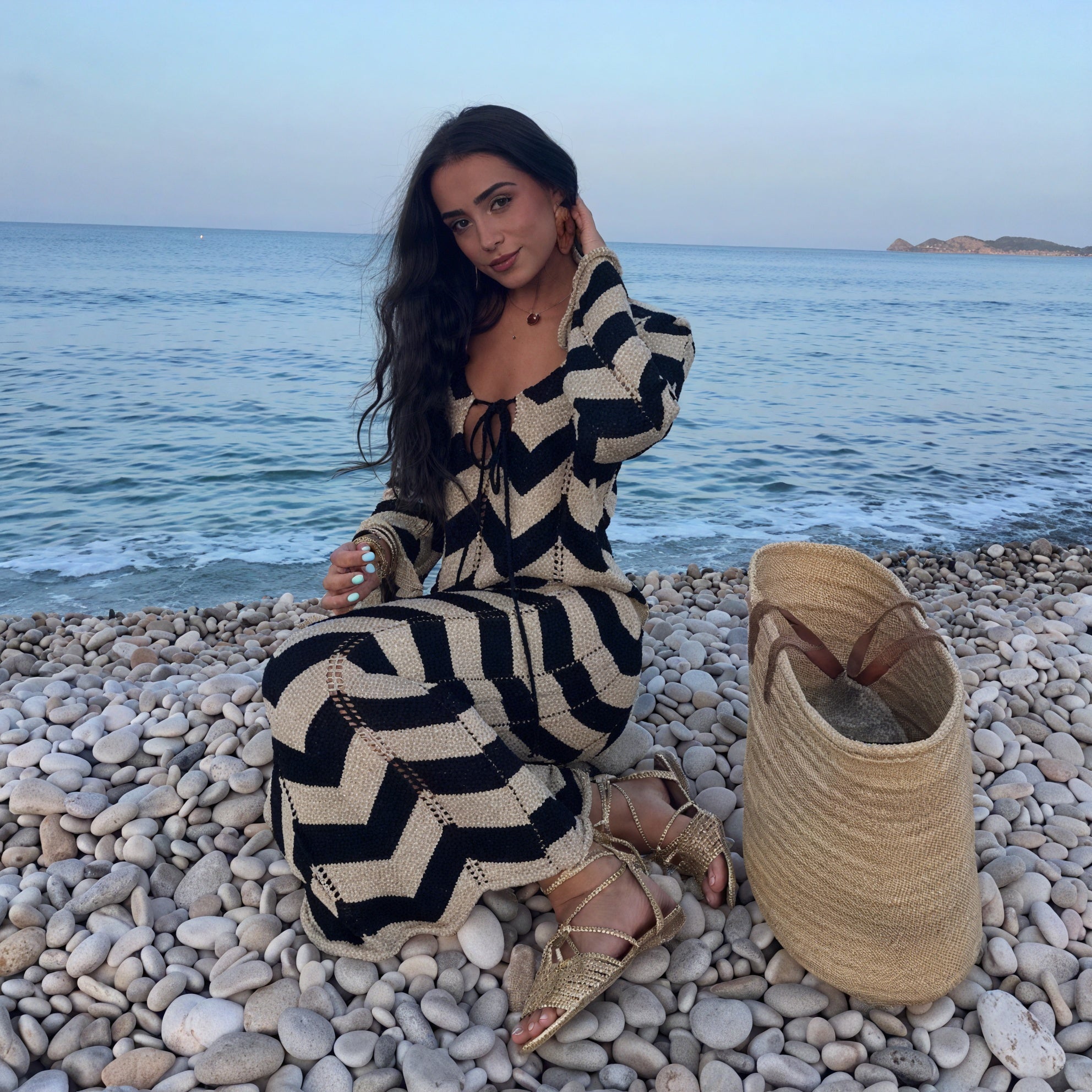 Women's Knit Dress – Chevron Pattern, Long Sleeve-83785-e569d523-10d9-4e10-a44b-ece8f932aba3