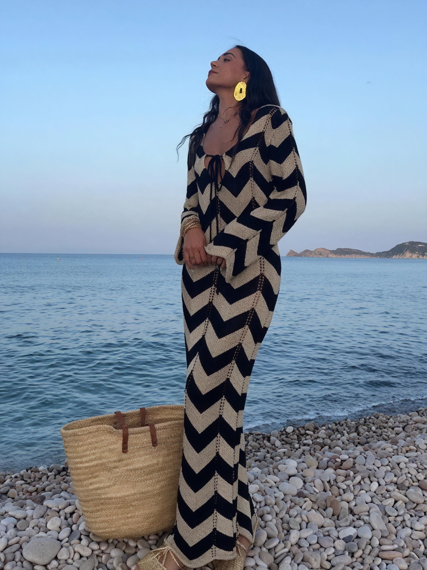 Women's Knit Dress – Chevron Pattern, Long Sleeve-83785-f71a9214-3c69-4574-96e0-25fe504b9ea5