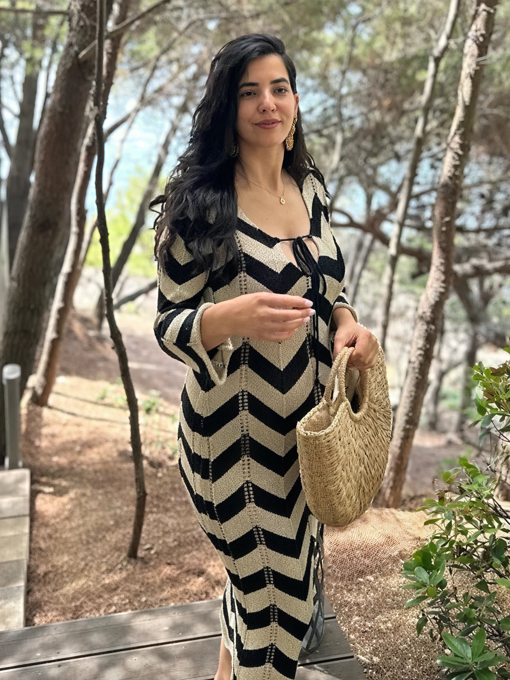 Women's Knit Dress – Chevron Pattern, Long Sleeve-83785-518888dc-4574-4c72-8737-747cc2cf4420
