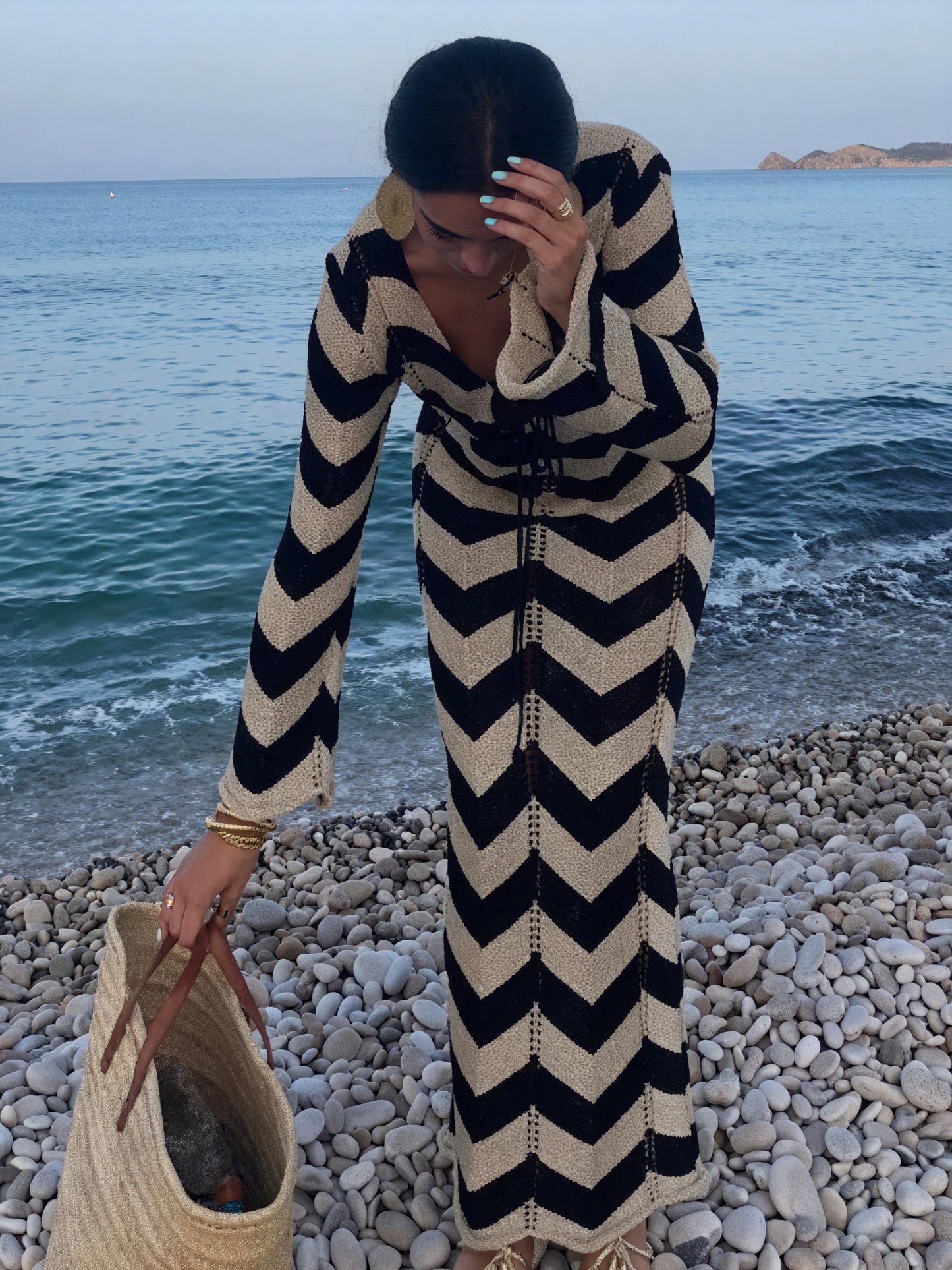 Women's Knit Dress – Chevron Pattern, Long Sleeve-83785-baf5a0cd-832a-465e-837d-3179e60ac924
