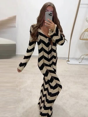 Women's Knit Dress – Chevron Pattern, Long Sleeve-83785-6a7b6052-18fb-46ba-a74a-3b7ef65669a9
