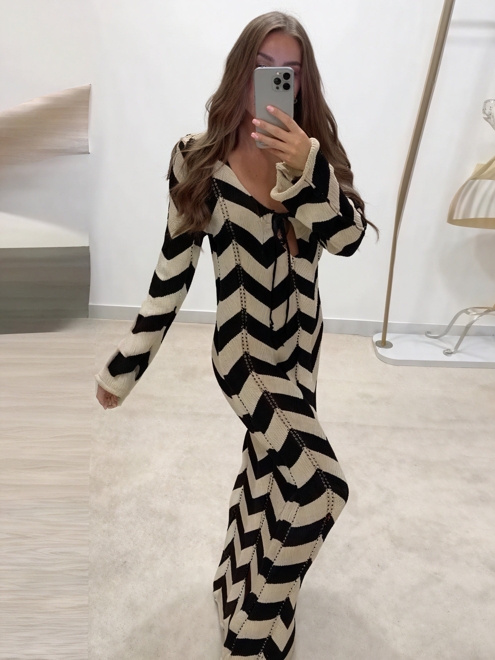 Women's Knit Dress – Chevron Pattern, Long Sleeve-83785-6a7b6052-18fb-46ba-a74a-3b7ef65669a9