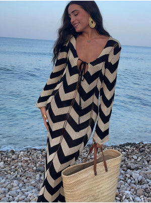 Women's Knit Dress – Chevron Pattern, Long Sleeve-83785-8222111a-68bc-4c1d-8d37-22609a994afb