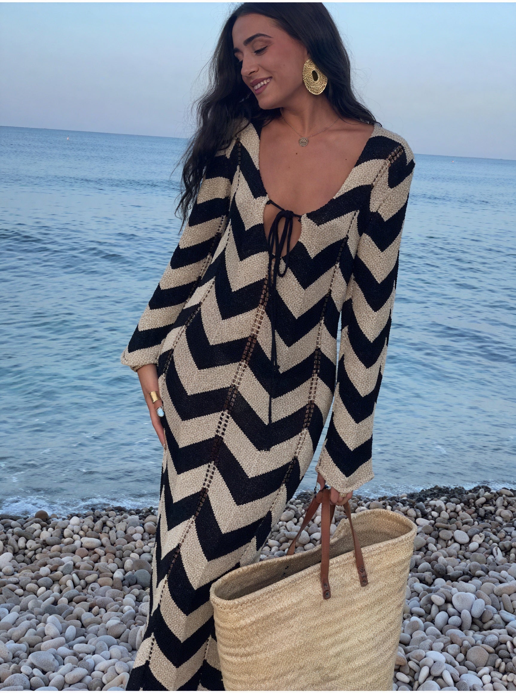 Women's Knit Dress – Chevron Pattern, Long Sleeve-83785-8222111a-68bc-4c1d-8d37-22609a994afb