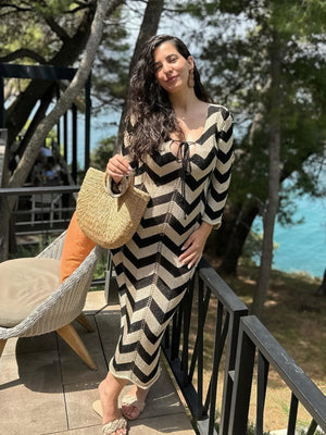 Women's Knit Dress – Chevron Pattern, Long Sleeve-83785-f95661c3-49ba-4ad1-b921-56b42e985fc4