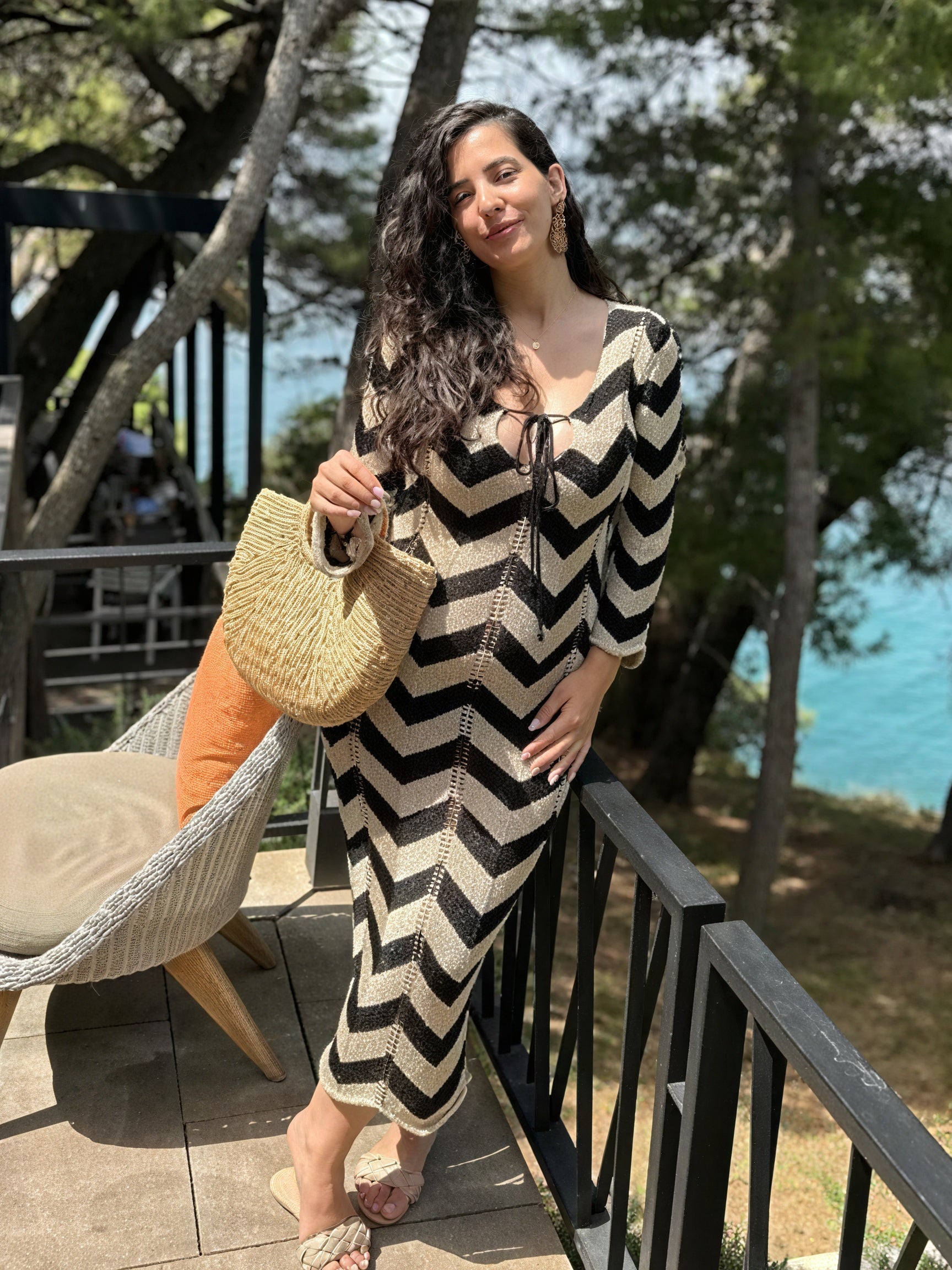 Women's Knit Dress – Chevron Pattern, Long Sleeve-83785-f95661c3-49ba-4ad1-b921-56b42e985fc4