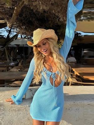 Women's Knit Long Sleeve Dress, Plunging Tie-Front, Open Design-83802-f9df981d-338a-4f16-a574-6c164d63cb4a