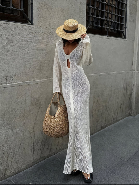 Women's Sheer Knit Maxi Dress – Long Sleeve Cutout Beach Cover-up-83803-7e5af83c-eb55-4564-92eb-d8b565d9032b
