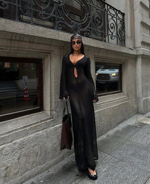 Women's Sheer Knit Maxi Dress – Long Sleeve Cutout Beach Cover-up-83803-352f5764-6a23-4789-86b7-2a255c022f80