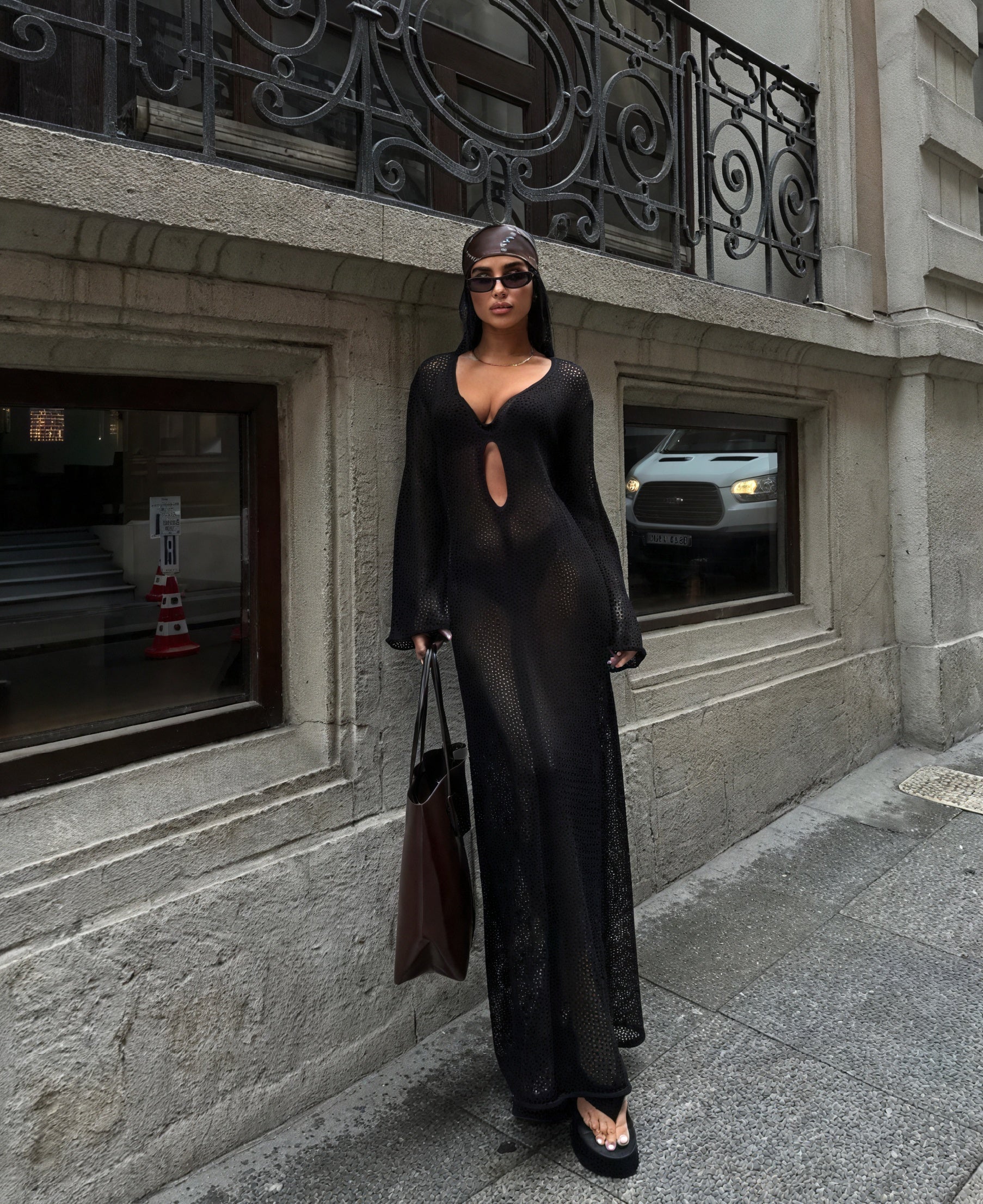 Women's Sheer Knit Maxi Dress – Long Sleeve Cutout Beach Cover-up-83803-352f5764-6a23-4789-86b7-2a255c022f80