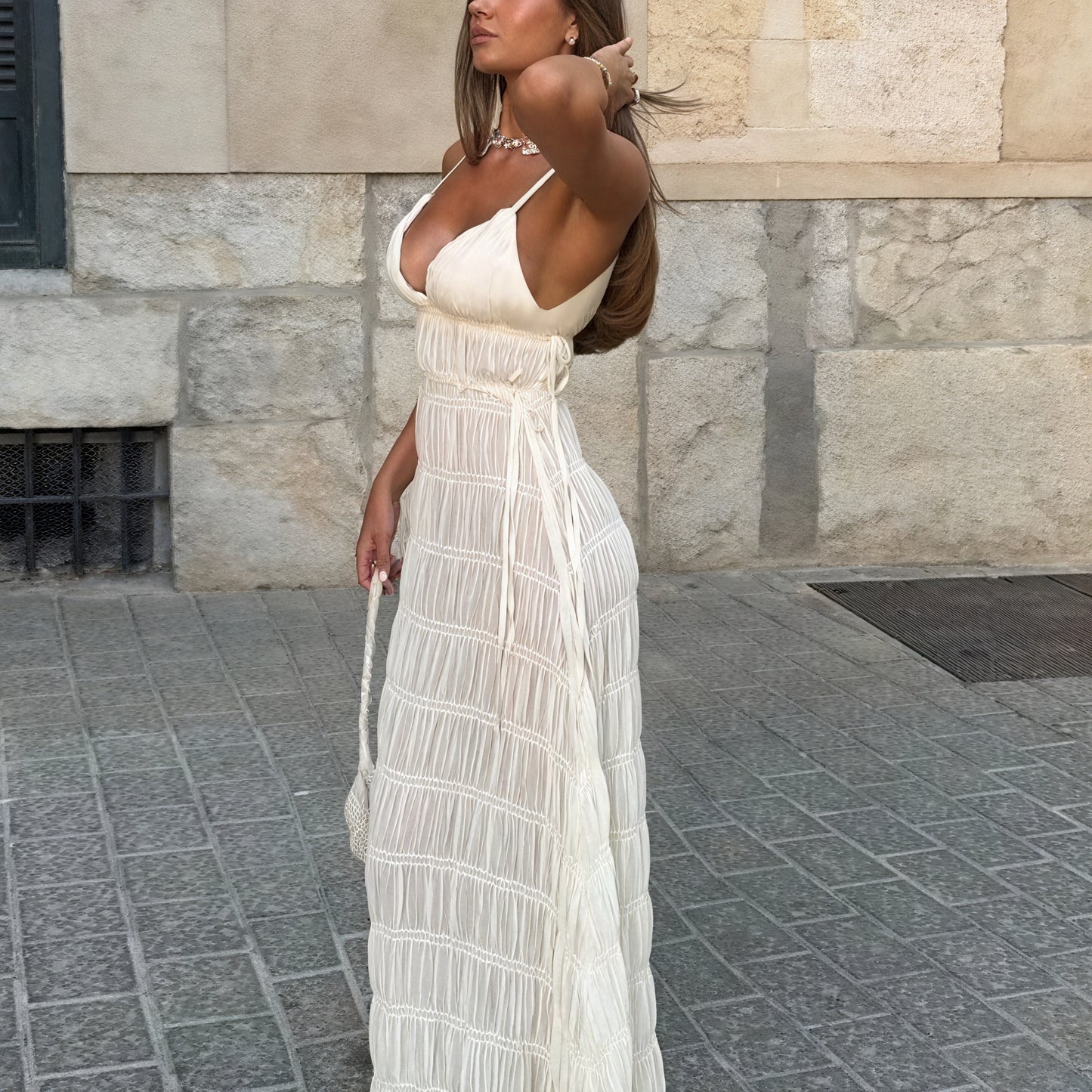Women's Pleated Maxi Dress – Spaghetti Strap, Flowing-83811-0a72be21-1bf2-4f2e-99bc-15b6b2695502