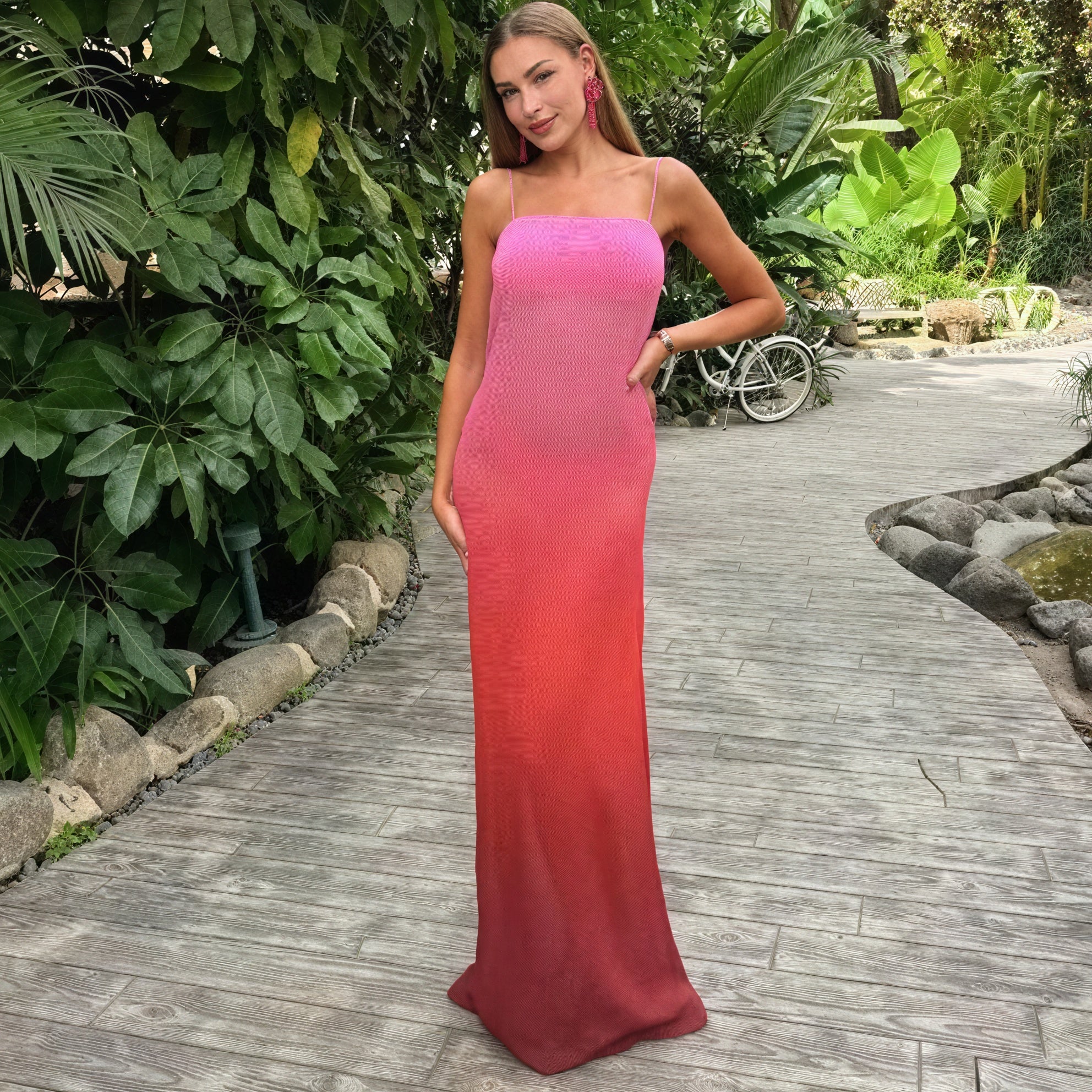 Women's Maxi Dress – Ombre Color Gradient, Sleeveless Spaghetti Strap-83812-49a4cbe6-c331-4e11-bcdd-77c761453d1a