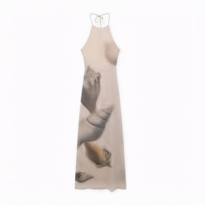 Women's Maxi Dress – Halter Neck, Textured Print, Floor-Length-83816-2245765d-8d8f-4d4e-a3d0-03e36bb86a75