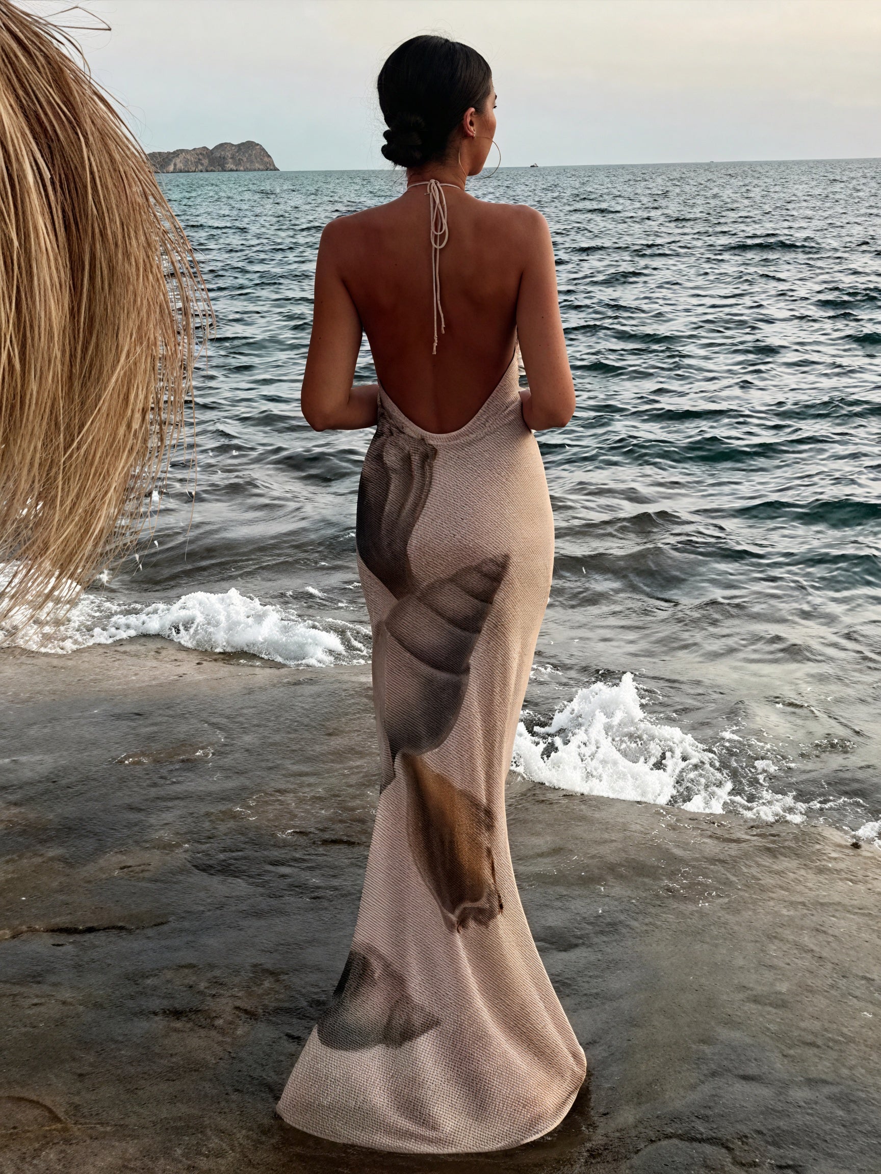 Women's Maxi Dress – Halter Neck, Textured Print, Floor-Length-83816-0ec536e5-70a4-4d3a-b26b-a332fab3287c