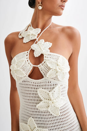 Women's Crocheted Halter Neck Dress – Floral Applique, Bohemian Style-83837-36bf9bce-30c0-4623-a3c2-a583b14417be