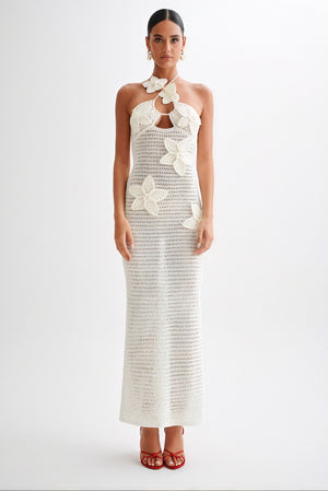 Women's Crocheted Halter Neck Dress – Floral Applique, Bohemian Style-83837-5173a1d8-3df7-40a7-a2a2-00dad3589ad3