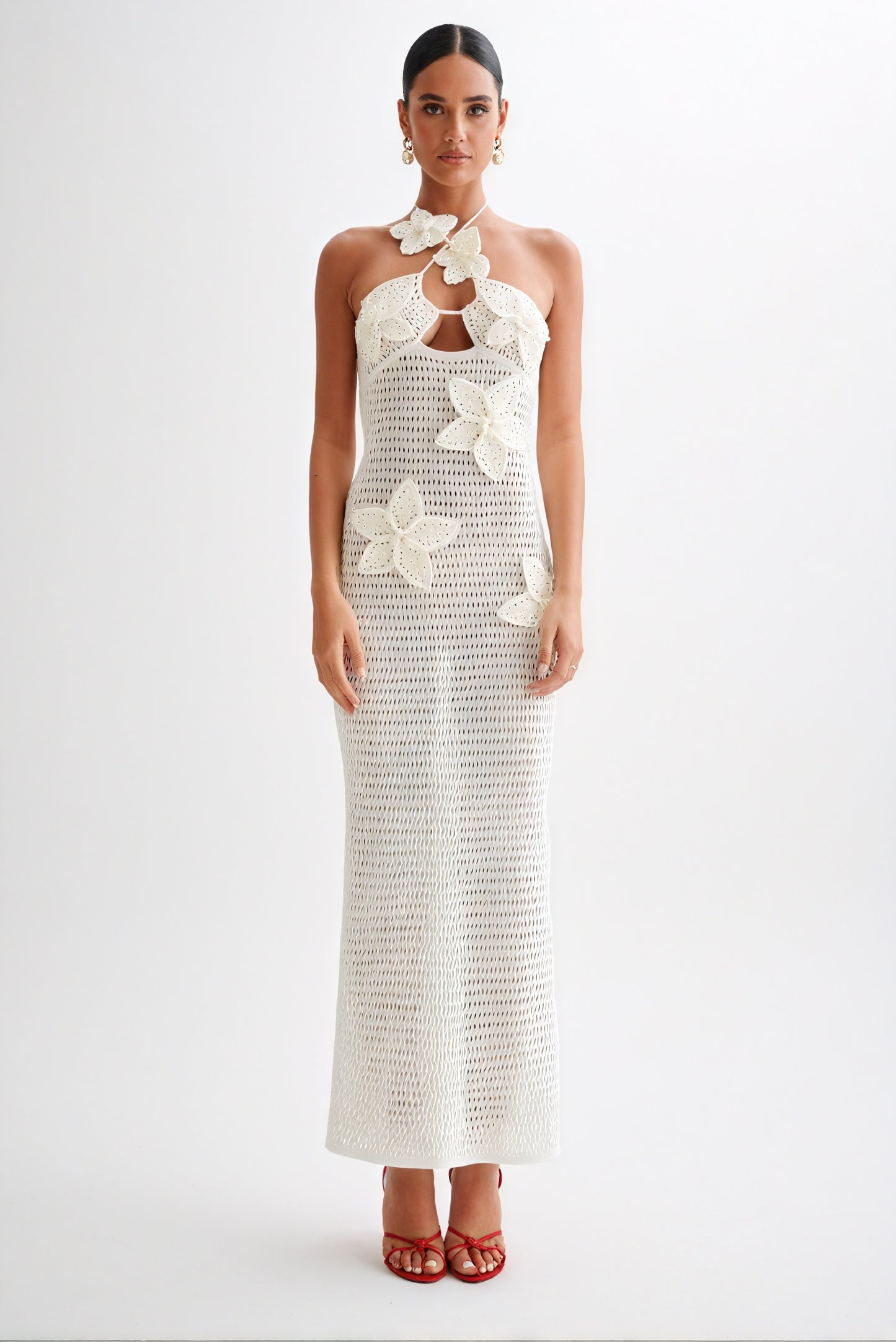 Women's Crocheted Halter Neck Dress – Floral Applique, Bohemian Style-83837-5173a1d8-3df7-40a7-a2a2-00dad3589ad3