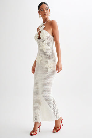 Women's Crocheted Halter Neck Dress – Floral Applique, Bohemian Style-83837-2f9b191e-6c9d-4138-867e-0557bbb10b55