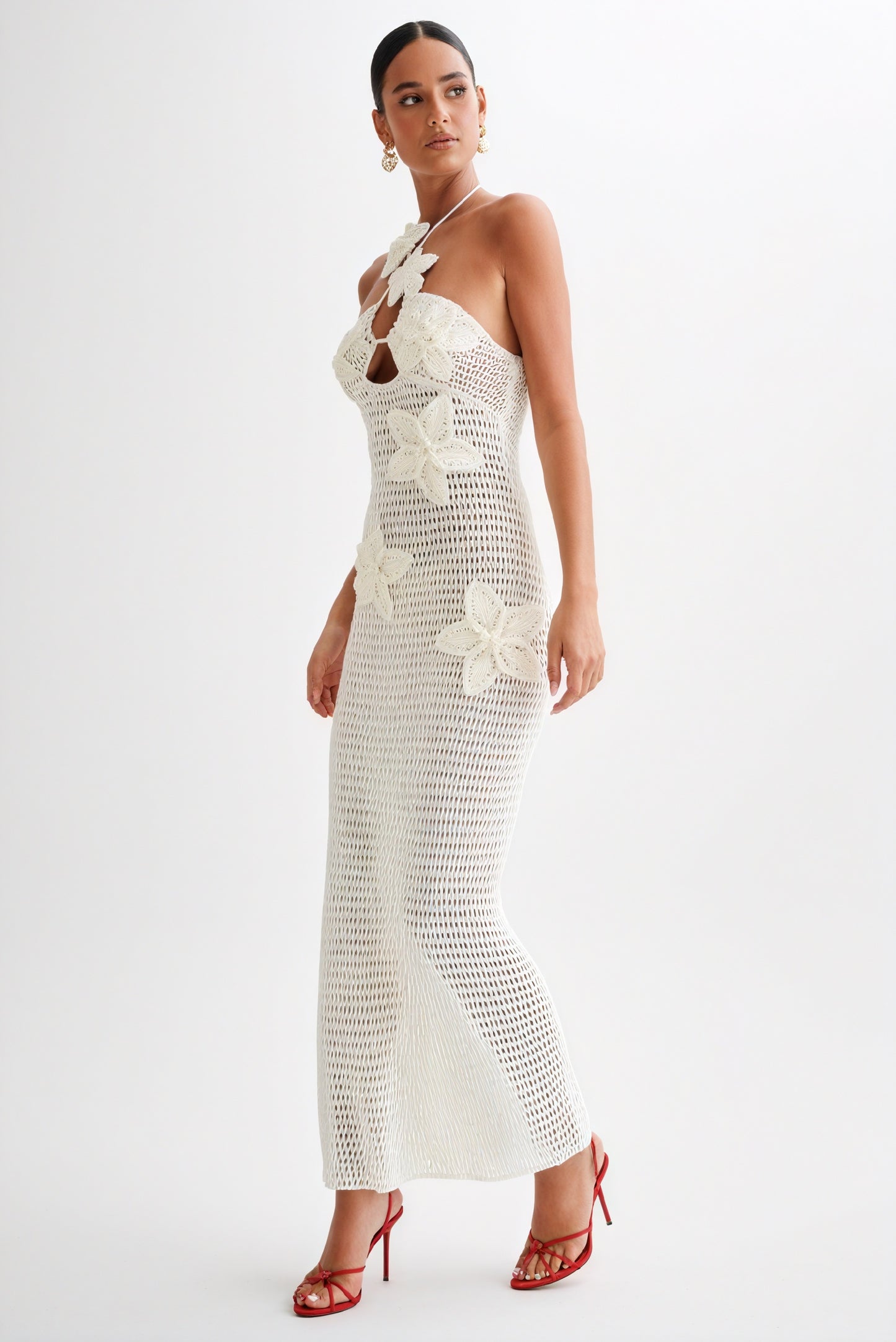 Women's Crocheted Halter Neck Dress – Floral Applique, Bohemian Style-83837-2f9b191e-6c9d-4138-867e-0557bbb10b55