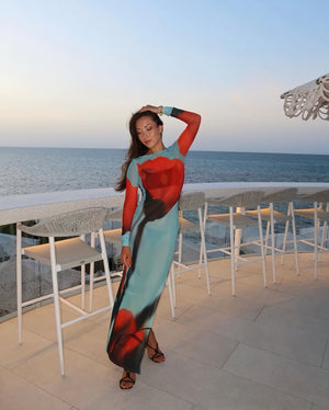 Women's Long Sleeve Maxi Dress – Colorful Artistic Print, Floor-Length-83850-1061870b-4007-4e8b-a1de-a714a38530cf