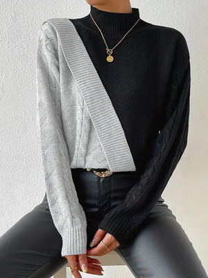 Women's Sweater – Color Block Cable Knit Turtleneck Style-54586-b1c5e7a2-7e02-452a-98eb-a706d10e37da
