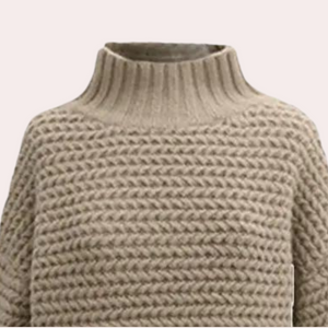 Women's Sweater – Chunky Knit Turtleneck, Oversized Sleeves, Acrylic Cotton, Off-White Beige-54883-58562563735882