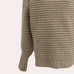 Women's Sweater – Chunky Knit Turtleneck, Oversized Sleeves, Acrylic Cotton, Off-White Beige-54883-58562563899722