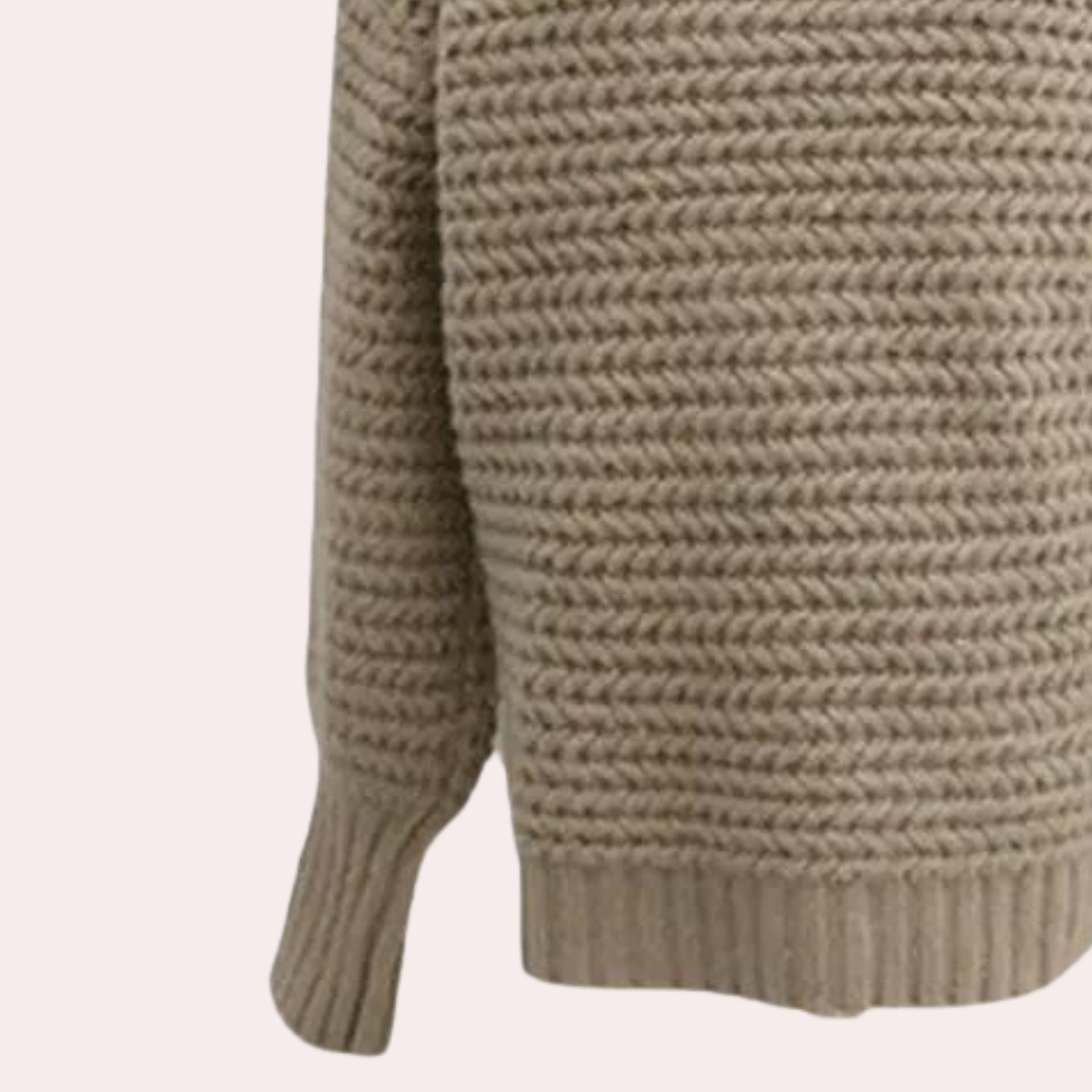 Women's Sweater – Chunky Knit Turtleneck, Oversized Sleeves, Acrylic Cotton, Off-White Beige-54883-58562563899722