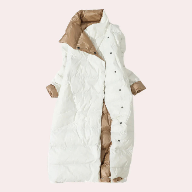 Women's Insulated Puffer Coat – Two-Tone, Oversized, Mid-Calf Length-54885-58562550661450