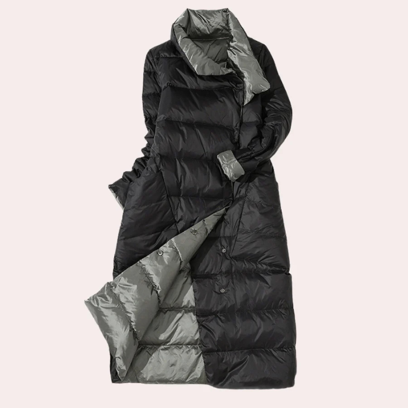 Women's Insulated Puffer Coat – Two-Tone, Oversized, Mid-Calf Length-54885-58562551152970