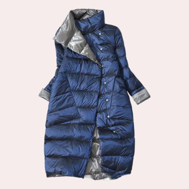 Women's Insulated Puffer Coat – Two-Tone, Oversized, Mid-Calf Length-54885-58562551677258