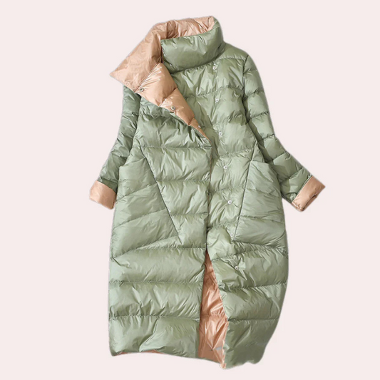 Women's Insulated Puffer Coat – Two-Tone, Oversized, Mid-Calf Length-54885-58562550497610