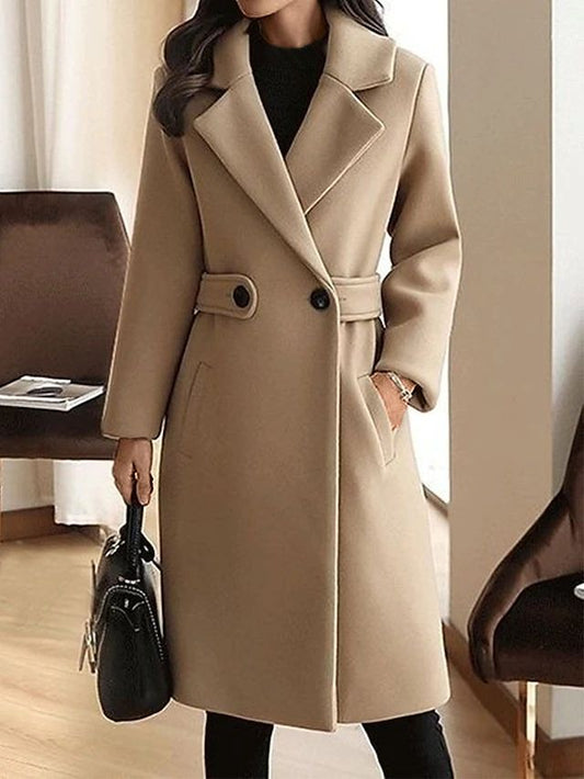 Women's Long Coat – Classic Belted Design, Button Closure, Pockets-74310-a76914a0-f802-4202-95fc-aec247e07d1b