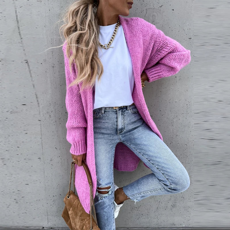 Women's Longline Cardigan – Open Front, Ribbed Knit, Layering Style, Basicfold-74479-b6f63375-9336-4e52-a9dd-7ba5d506f609