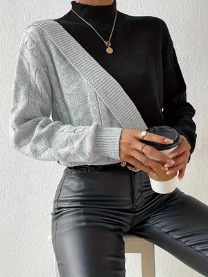 Women's Sweater – Color Block Cable Knit Turtleneck Style-54586-ba97541c-c33f-4ca9-898c-f6e52545e917