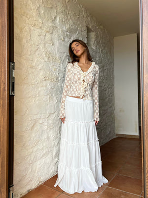 Women's White Lace Top – Square Neck Flared Sleeves, Bohemian Style, Basicfold-81554-d277c365-23ca-41c4-a92b-842b82c05eeb