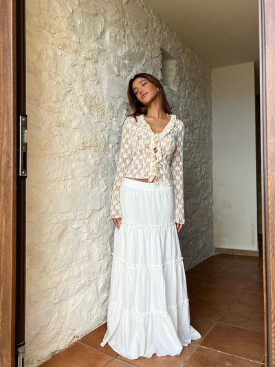 Boho Lace Top – Square Neck Flared Sleeves