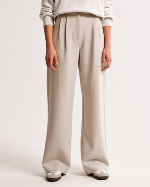 Women's High-Waisted Wide-Leg Pleated Trousers - Smooth Fabric, Modern Minimalist Style-83175-da820e91-07db-4d32-9c0f-aa4f61164776