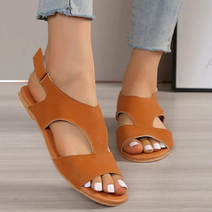 Women's Flat T-Strap Sandals – White Black Brown Faux Leather, Adjustable Ankle Strap, Modern Casual Style-82727-db68755f-6206-4c4a-8094-39d102ee38cf