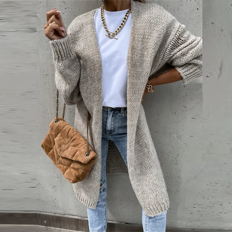 Women's Longline Cardigan – Open Front, Ribbed Knit, Layering Style, Basicfold-74479-e19fe278-f1b0-49ac-ab4a-0c42d9bcffd0