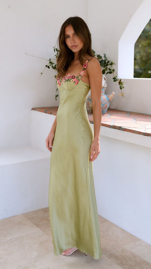 Women's Green Silk Slip Dress – Floor-Length, Embroidered Floral Straps, Fitted Bodice-83165-e8cfb000-c35e-4507-84e4-61b37092617c
