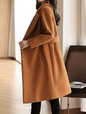 Women's Long Coat – Classic Belted Design, Button Closure, Pockets-74310-edac3594-dc48-4e2f-98cc-28c501cb5c7c