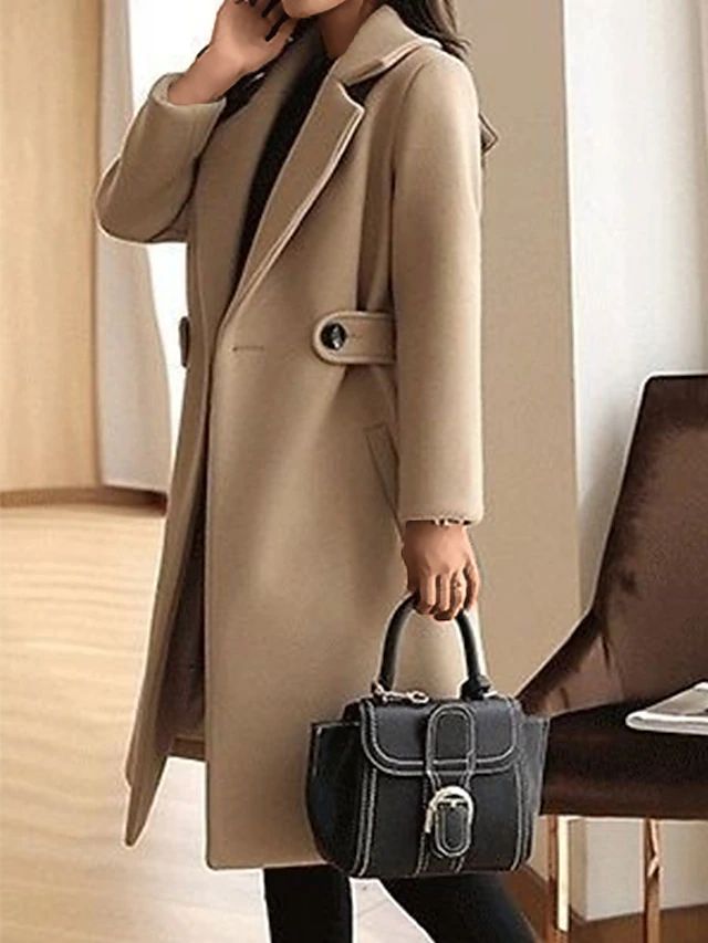 Women's Long Coat – Classic Belted Design, Button Closure, Pockets-74310-efb7aea6-7657-4732-b5e7-e462184b9668