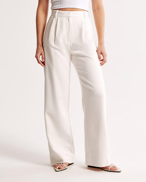 Women's High-Waisted Wide-Leg Pleated Trousers - Smooth Fabric, Modern Minimalist Style-83175-f2029995-679a-4eb5-b52f-dc560d77b74a